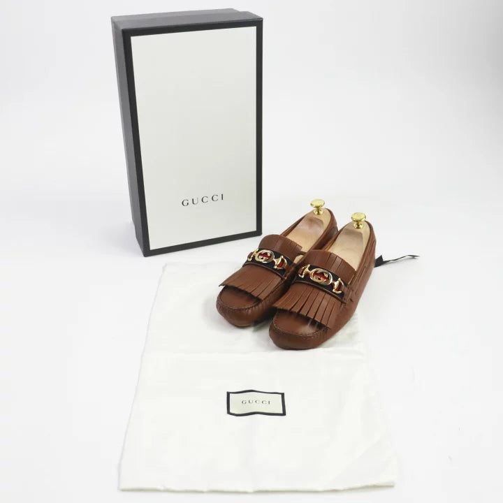 Gucci Leather Fringe Loafers Brown Size 6.5