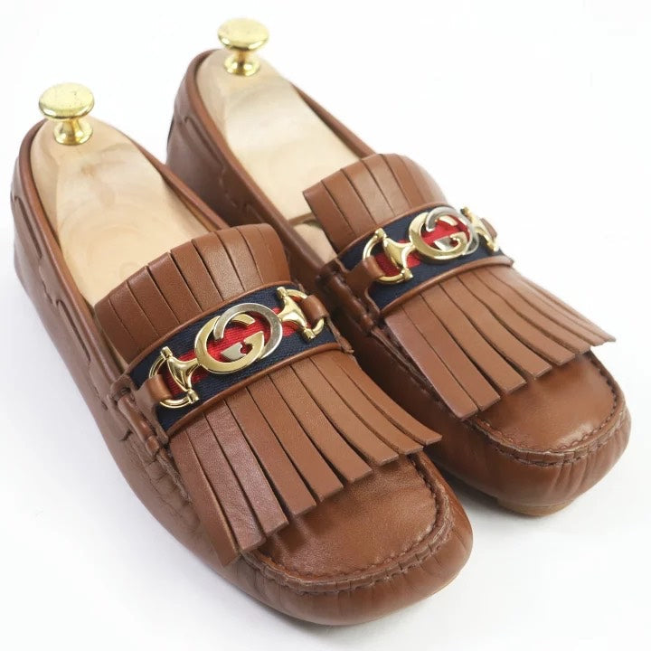 Gucci Leather Fringe Loafers Brown Size 6.5