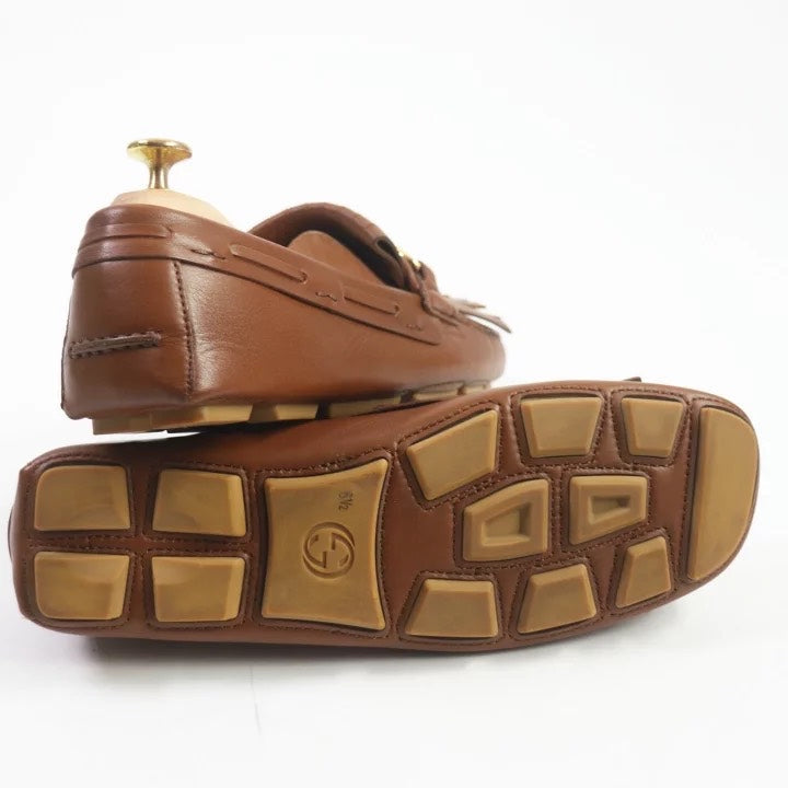 Gucci Leather Fringe Loafers Brown Size 6.5