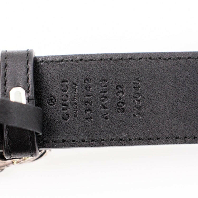 Gucci Black Leather Belt with Crystal Buckle 80cm 32inch