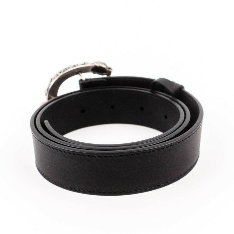 Gucci Black Leather Belt with Crystal Buckle 80cm 32inch