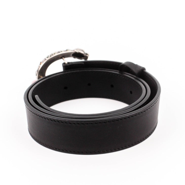 Gucci Black Leather Belt with Crystal Buckle 80cm 32inch