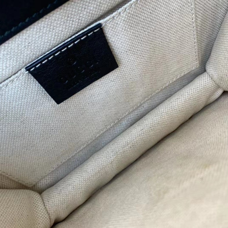 Gucci Small Black and White Leather Chain Bag with Gold Accents
