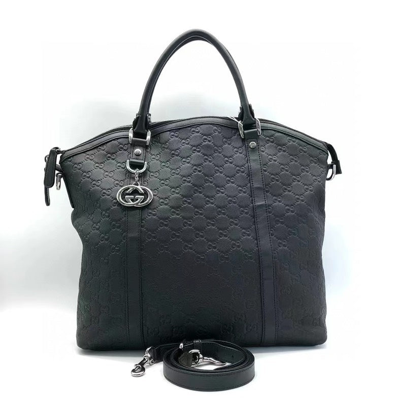 Gucci Two-Way Black Leather Tote Bag Medium Size