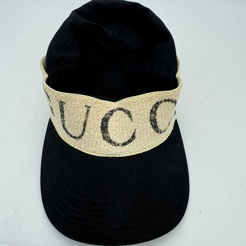 Gucci Black Canvas Baseball Cap Cream Logo Band