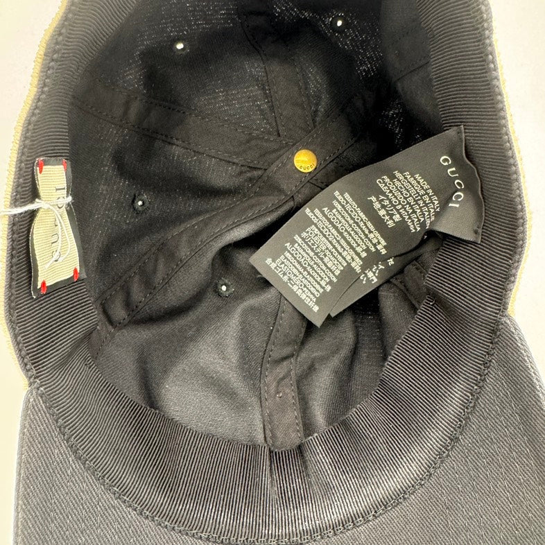 Gucci Black Canvas Baseball Cap Cream Logo Band