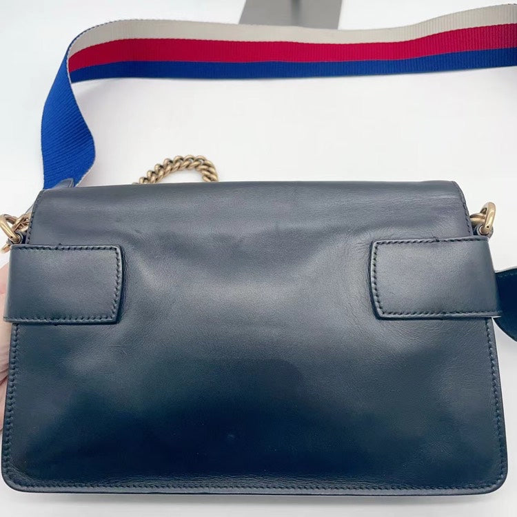 Gucci Black Leather Belt Bum Bag With Tiger Head Detail and Chain Strap