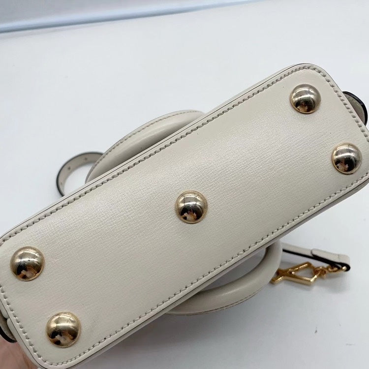 Gucci Beige GG Supreme Handbag Leather Trim Gold Hardware