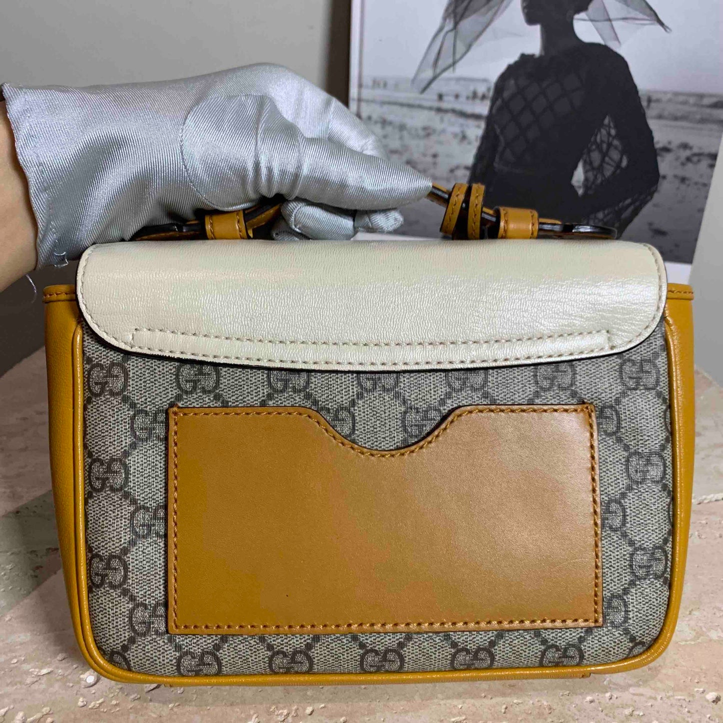 Gucci Padlock Messenger Bag Beige Brown Canvas Leather Medium