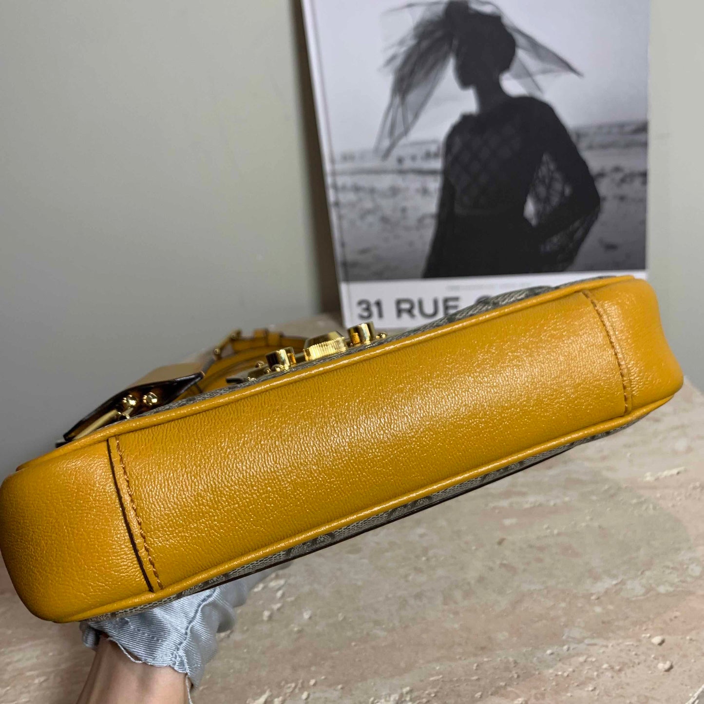 Gucci Padlock Messenger Bag Beige Brown Canvas Leather Medium