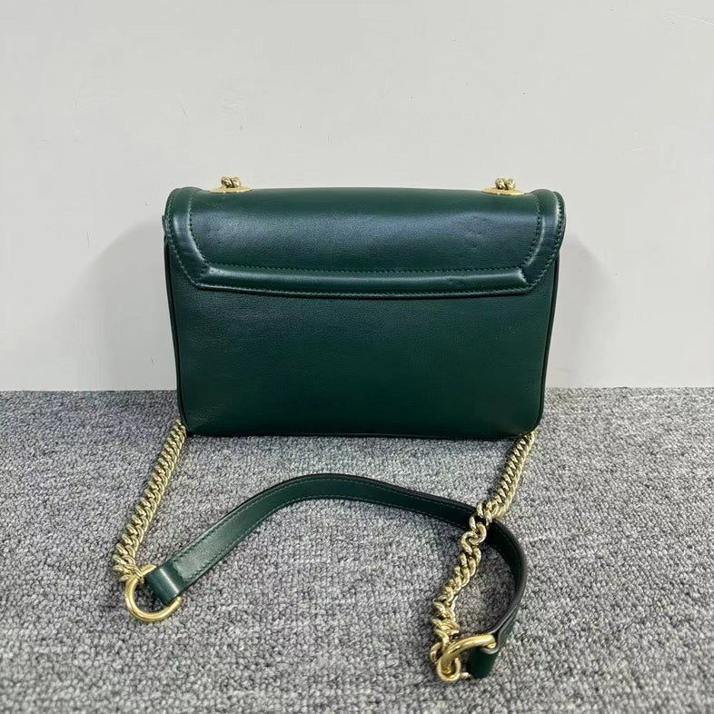 Gucci Green Leather Chain Bag Tiger Detail Small