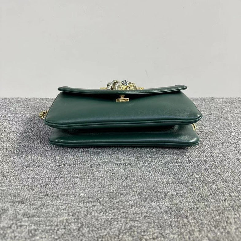 Gucci Green Leather Chain Bag Tiger Detail Small