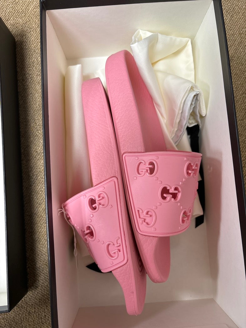 Gucci Pink GG Rubber Sandals Size 24cm