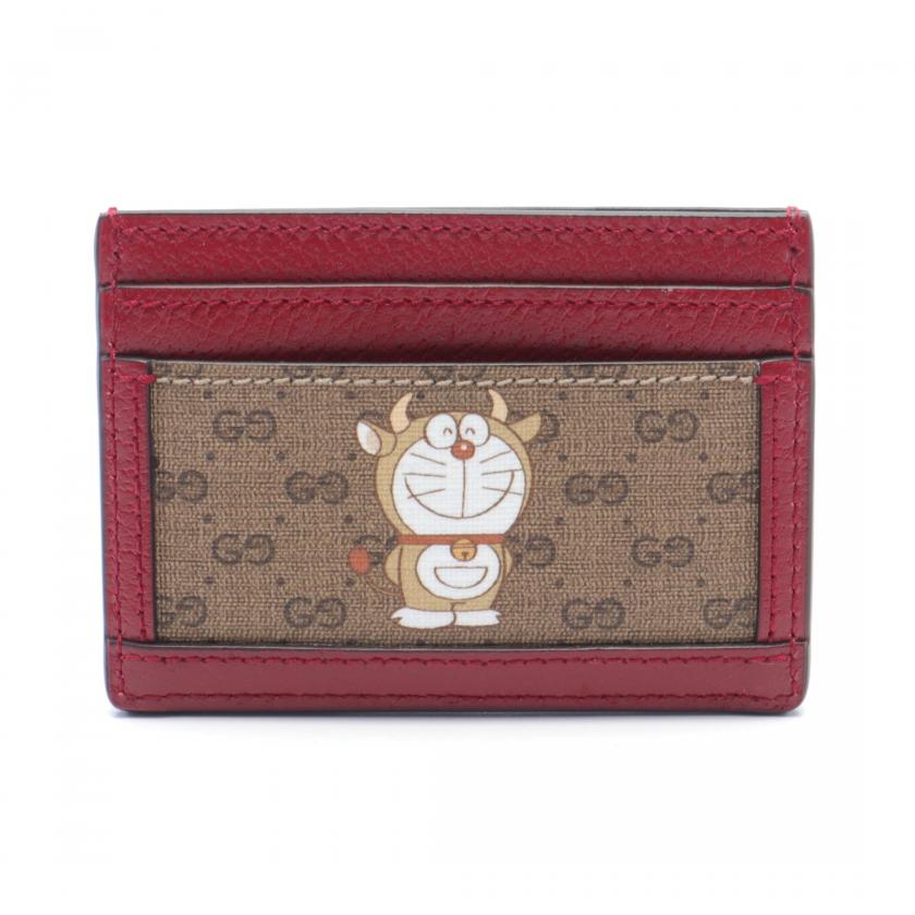 Gucci x Doraemon Mini GG Supreme Brown Red Multicolor Card Case Leather PVC