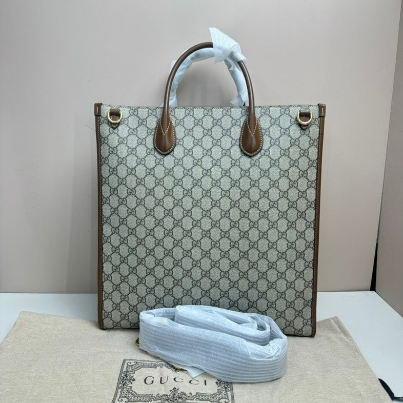 Gucci GG Supreme Beige Ebony 2way Tote Bag Large