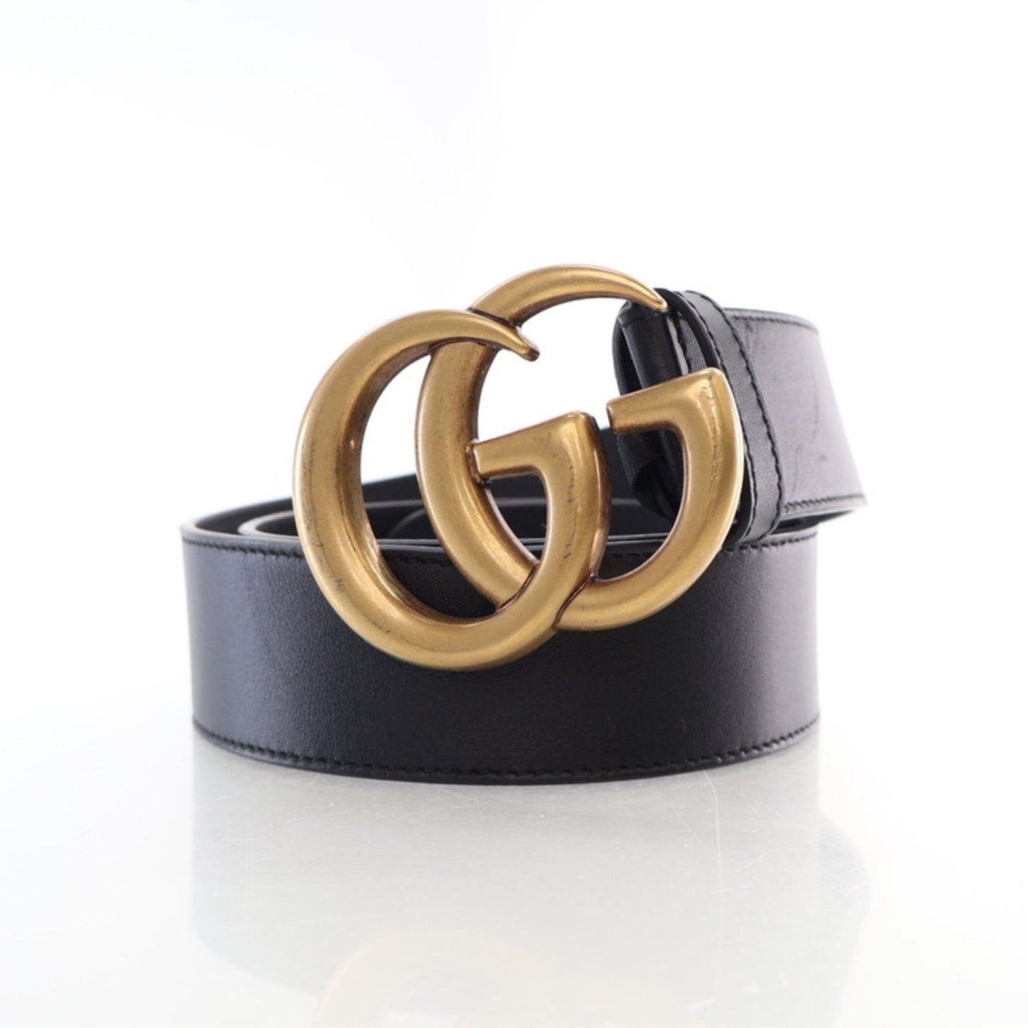 Gucci GG Black Leather Belt Gold Buckle Size 85 34