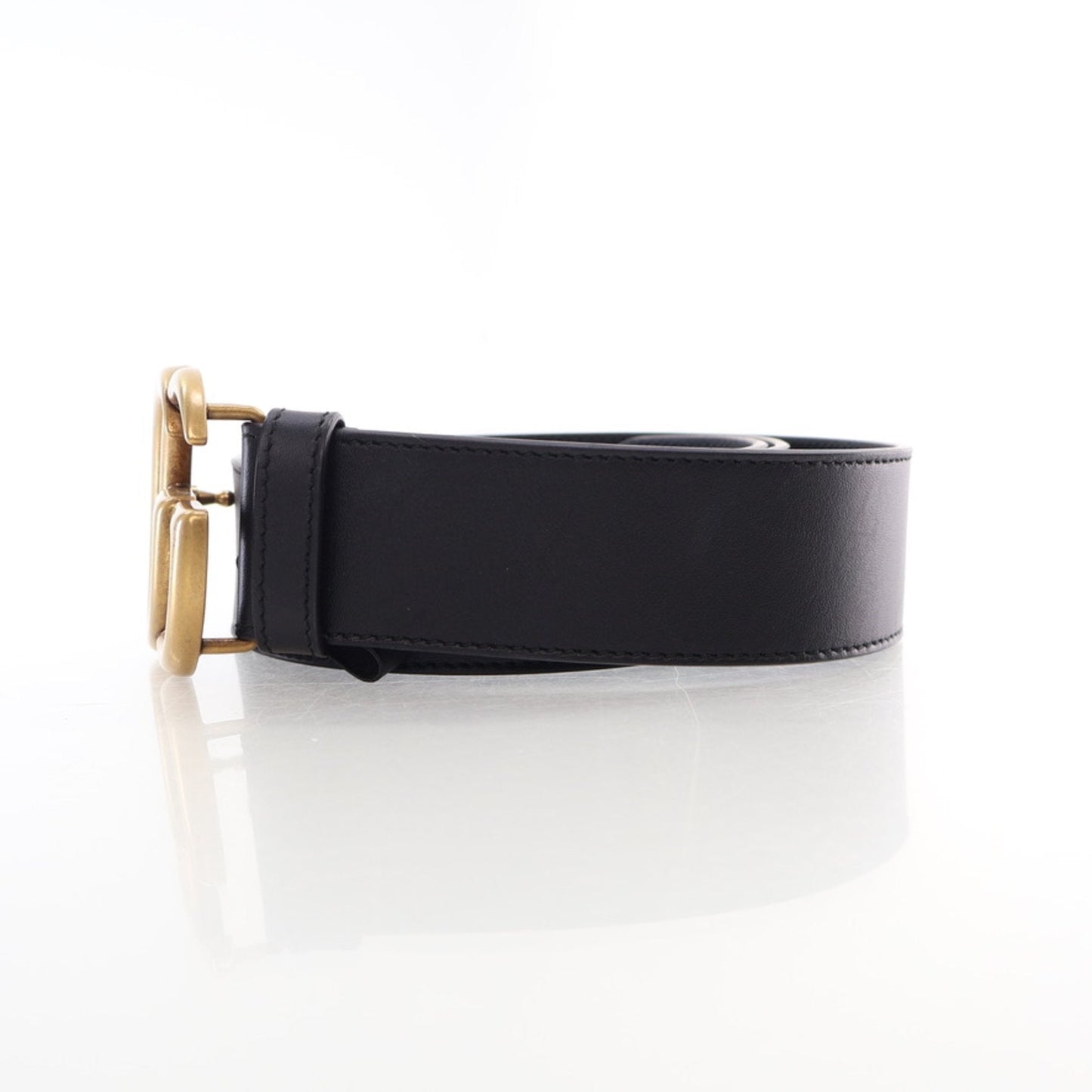 Gucci GG Black Leather Belt Gold Buckle Size 85 34