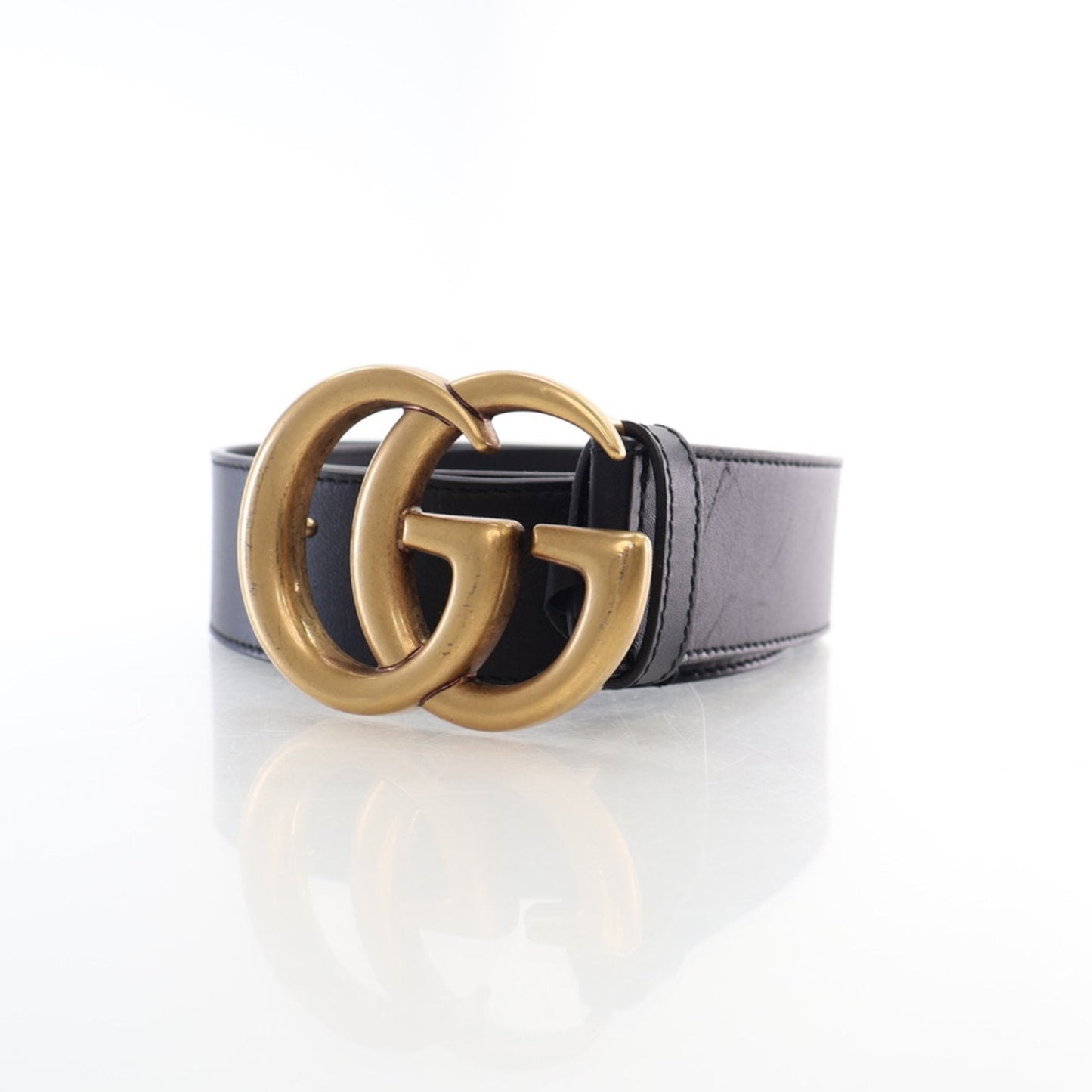Gucci GG Black Leather Belt Gold Buckle Size 85 34