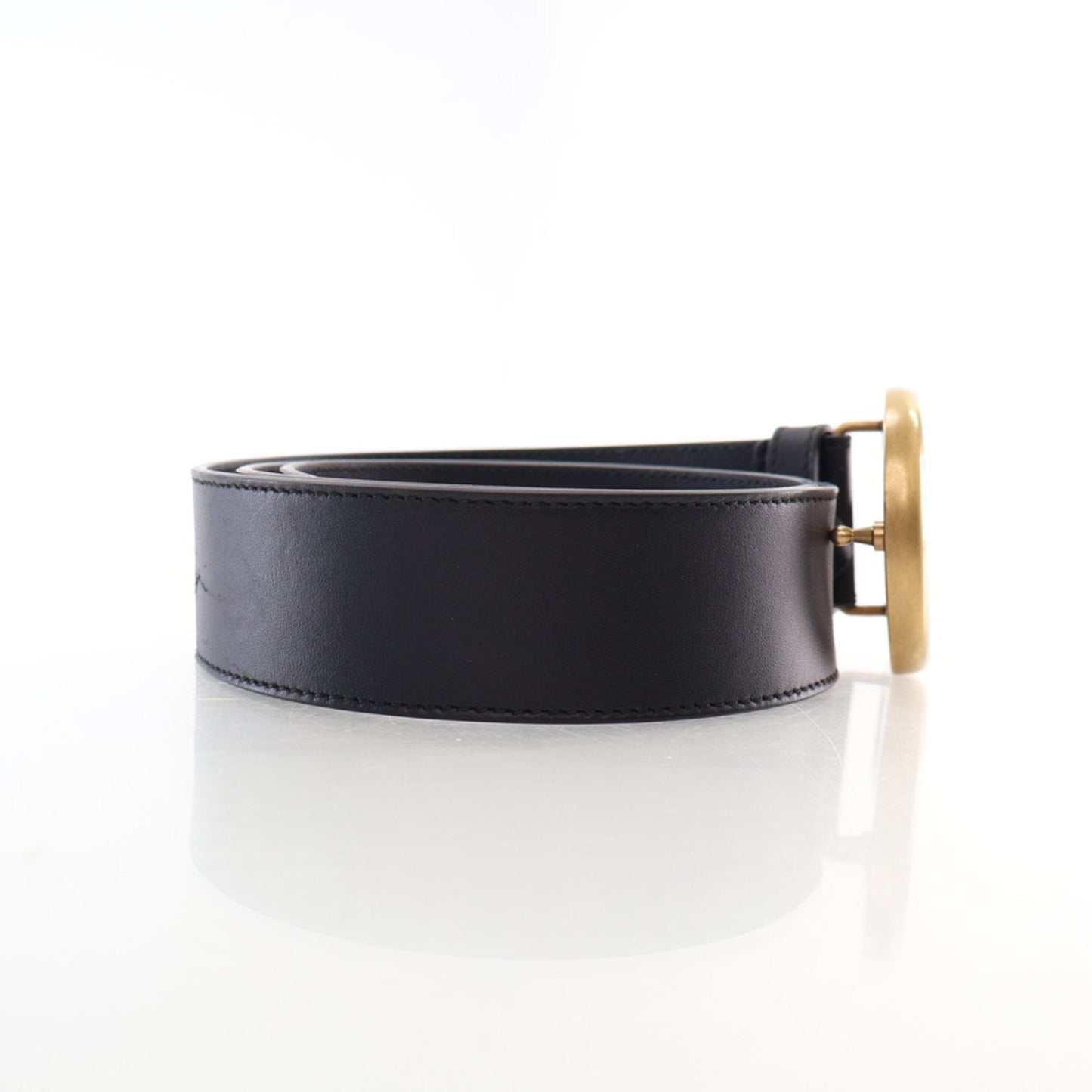 Gucci GG Black Leather Belt Gold Buckle Size 85 34