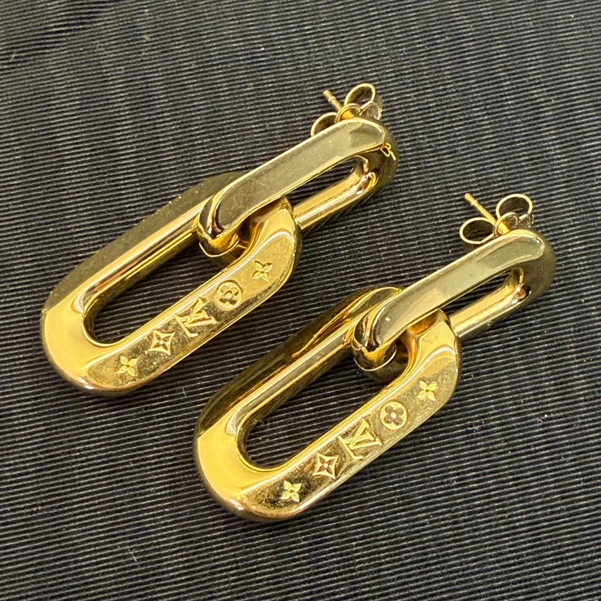 Louis Vuitton Chain Post Gold Tone Earrings