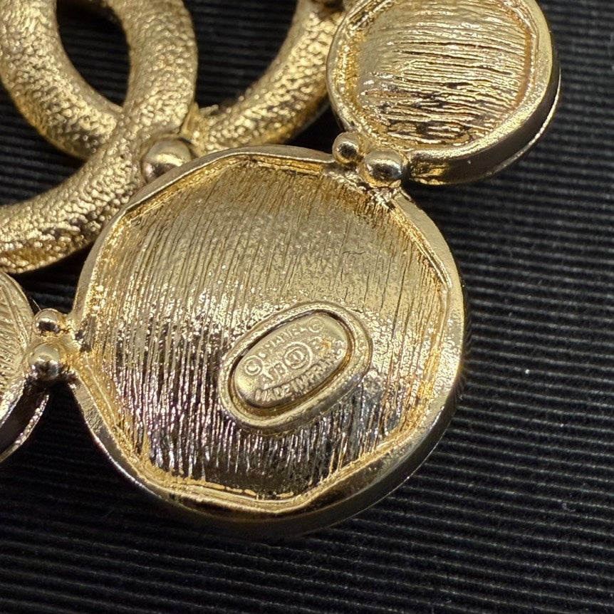 Chanel Coco Black Gold Round Brooch