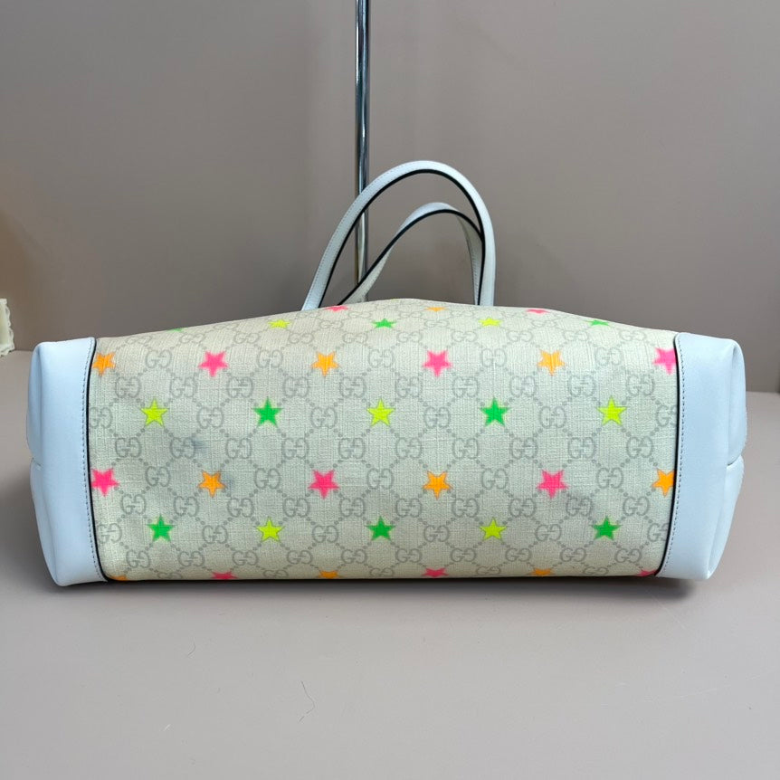Gucci GG Star Beige Canvas Tote Bag with Pouch Medium