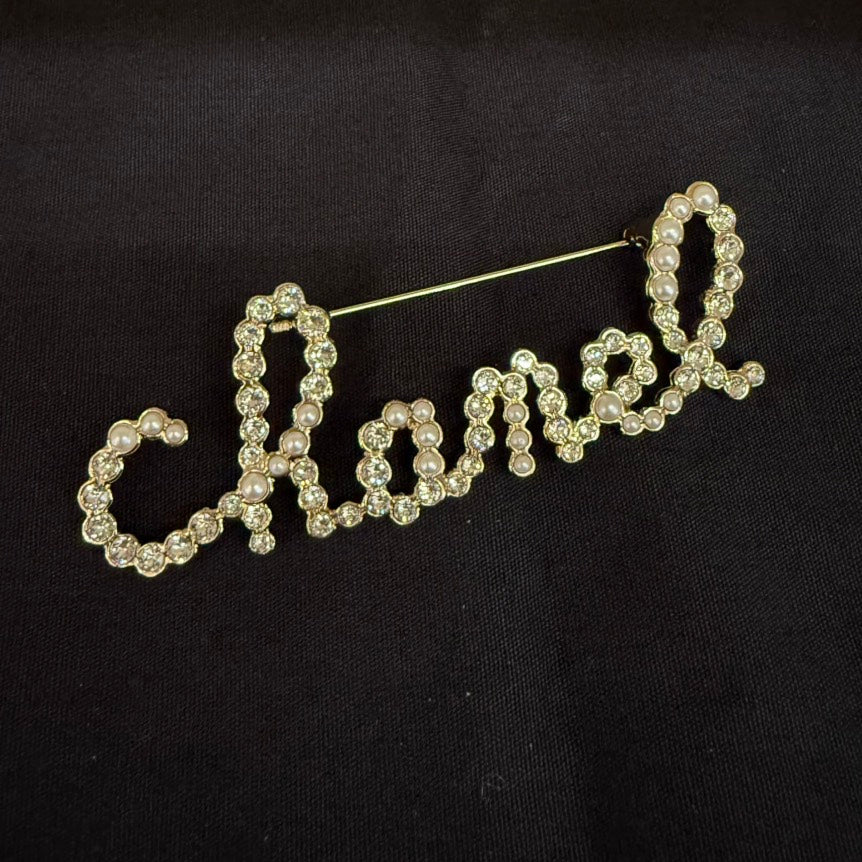 Chanel Pearl Rhinestone Brooch Gold Large