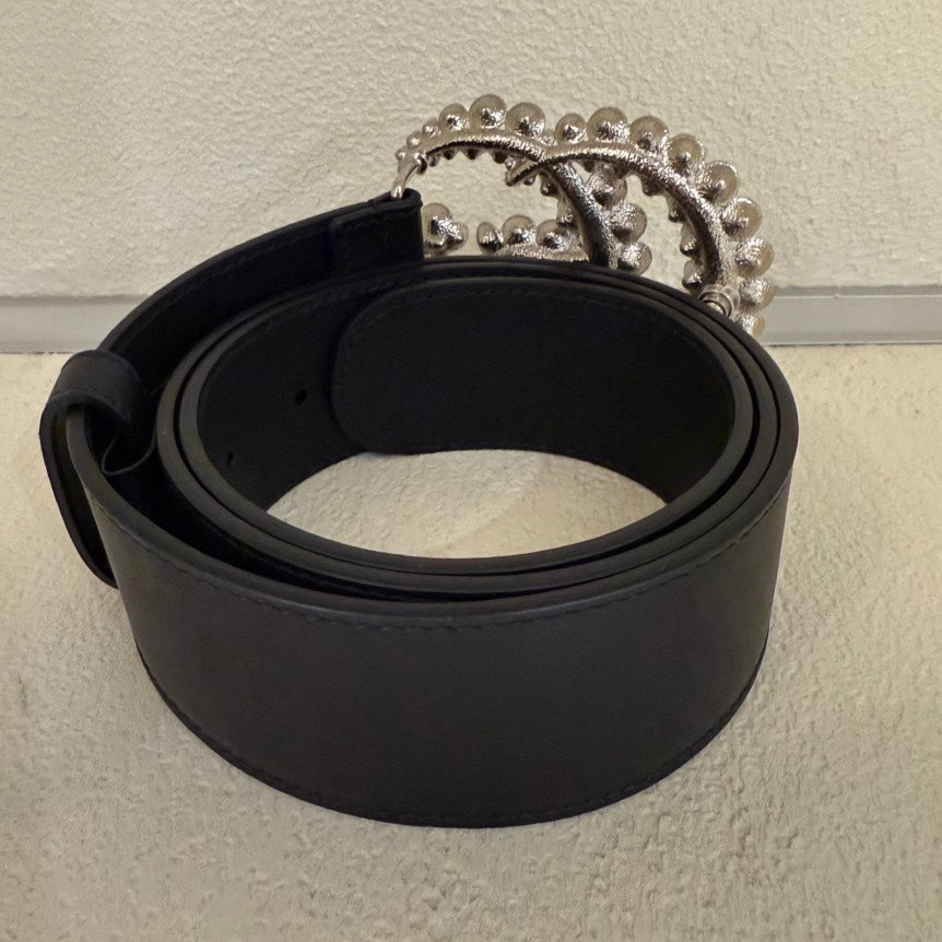 Gucci GG Rhinestone Black Leather Belt 85/34