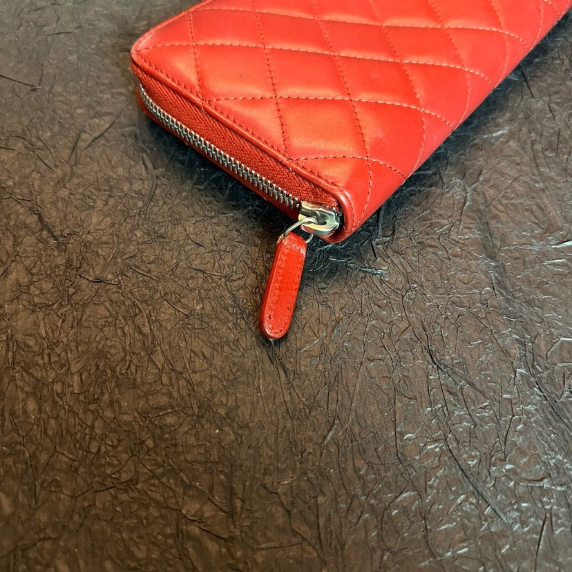 Chanel Red Leather Quilted Long Wallet 20cm