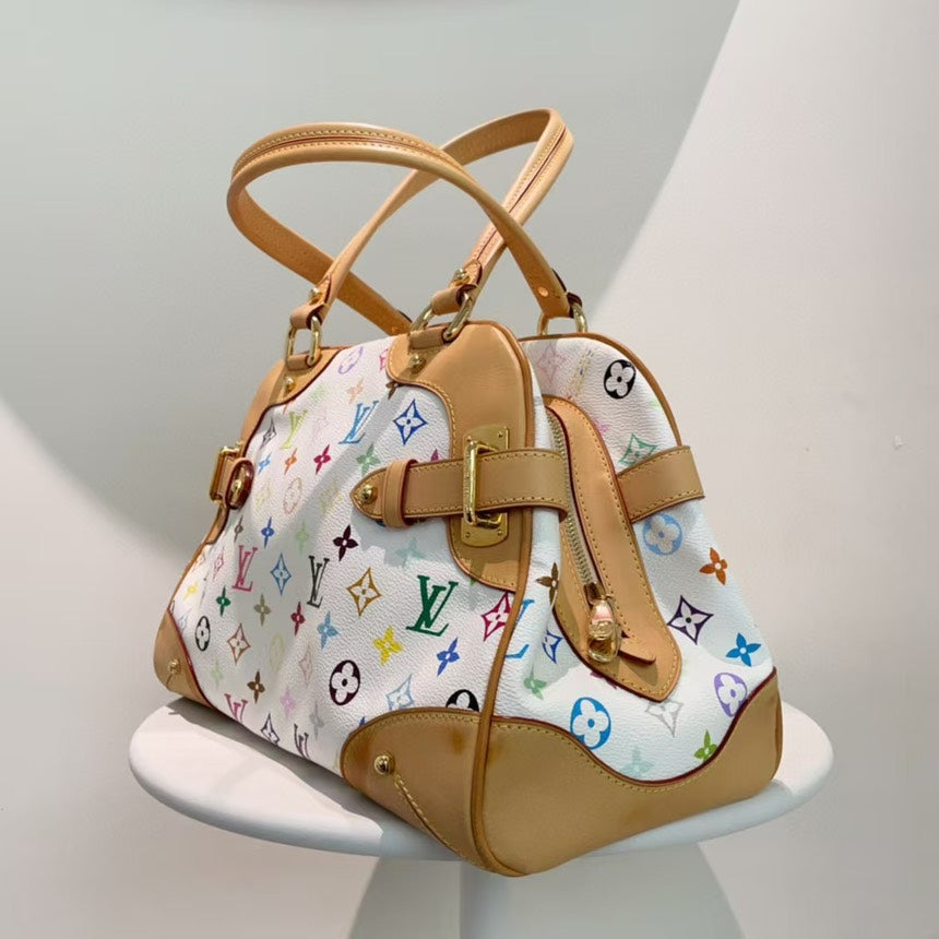 Louis Vuitton Multicolor Alma White Canvas Handbag Medium