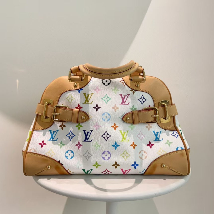 Louis Vuitton Multicolor Alma White Canvas Handbag Medium