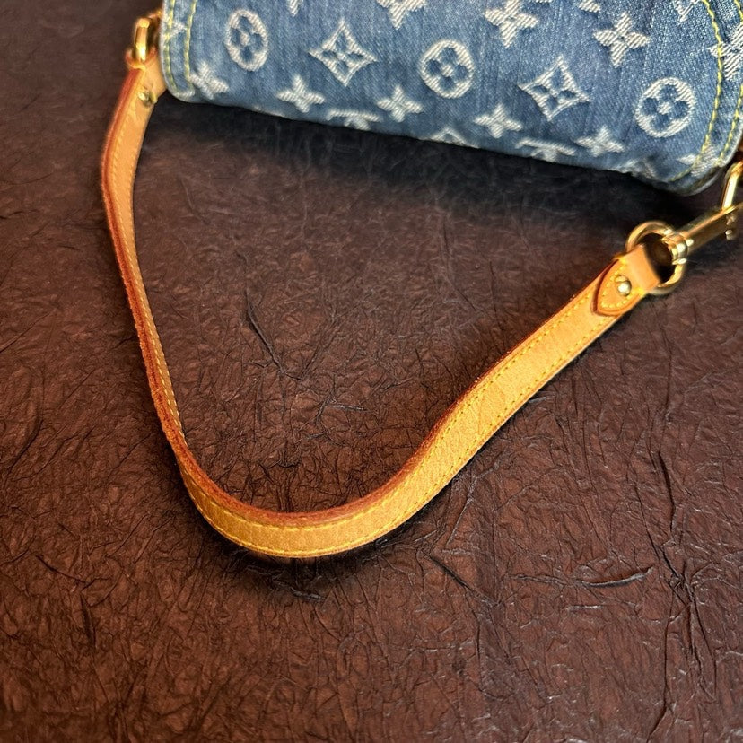 Louis Vuitton Denim Yuanbao Handbag Blue 27cm