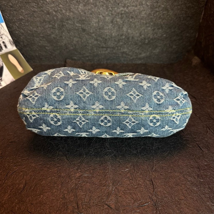 Louis Vuitton Denim Yuanbao Handbag Blue 27cm