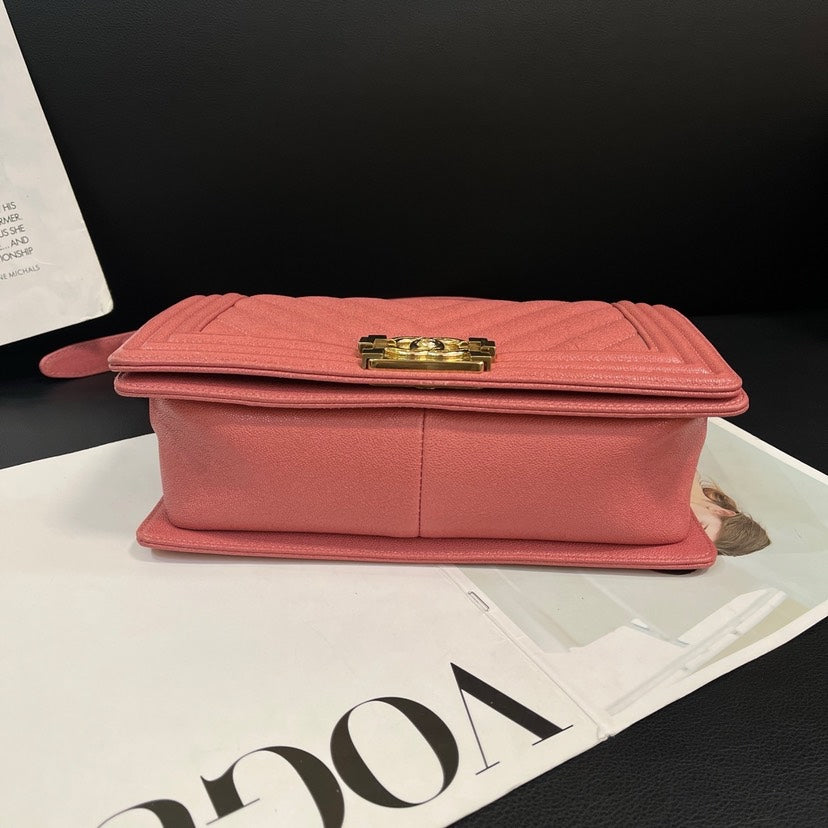 Chanel Nude Pink Litchi V Pattern Medium Leboy 25cm Bag
