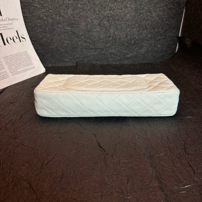 Chanel White 2.55 Litchi Grain Baguette Bag