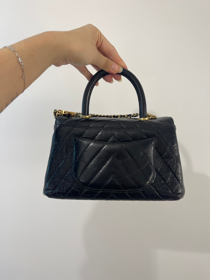 Chanel Coco Handle Chevron Black Small
