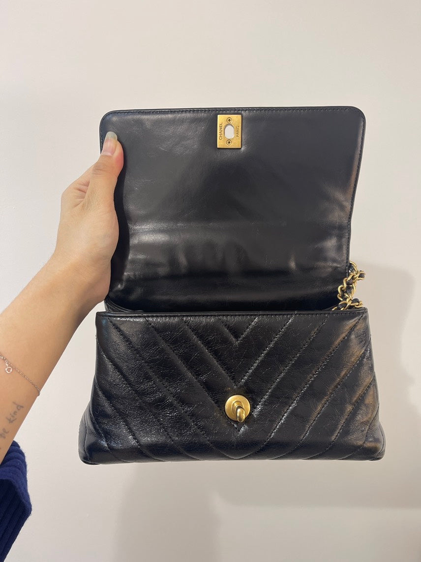 Chanel Coco Handle Chevron Black Small