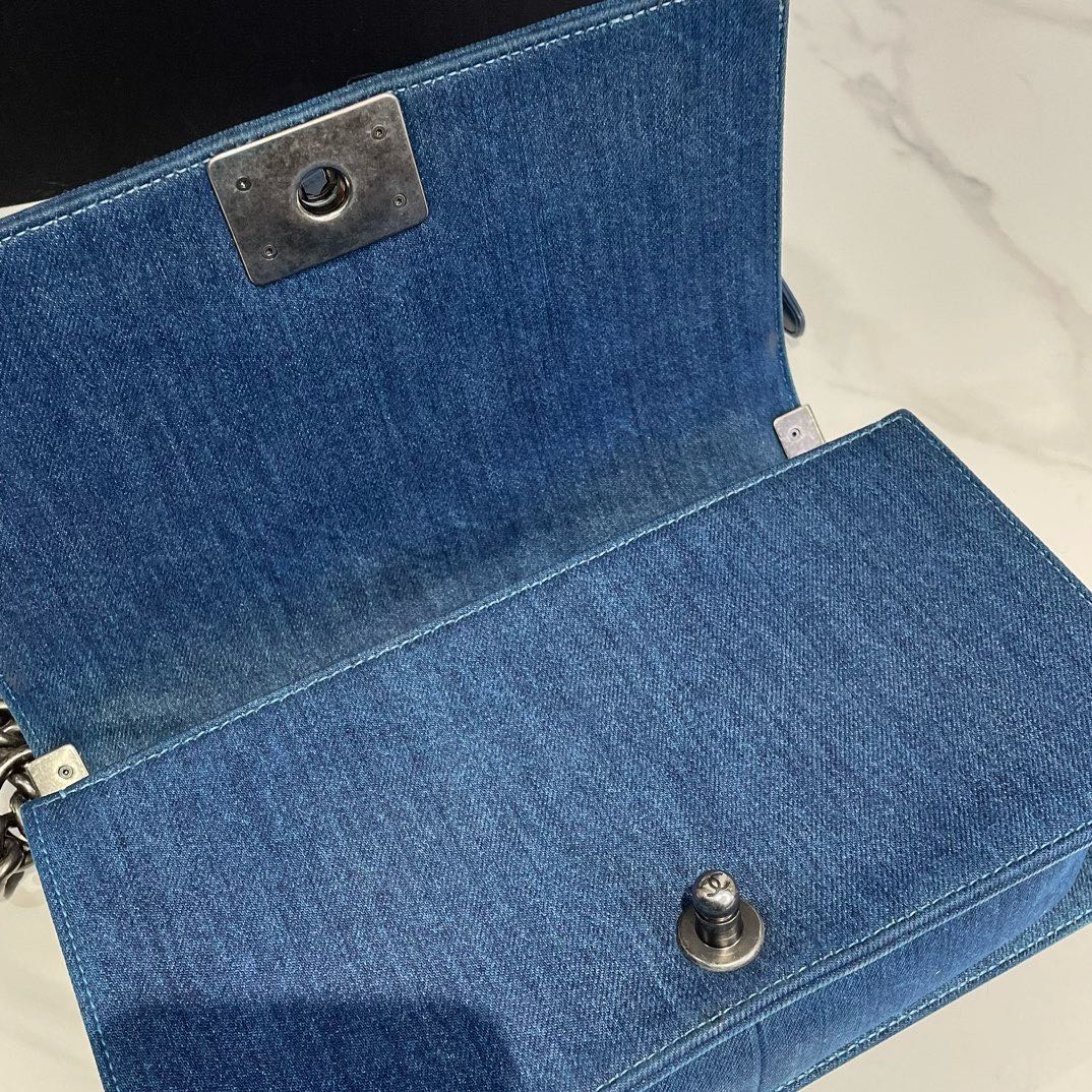 Chanel Tweed Denim Boy Bag Blue Medium 2014
