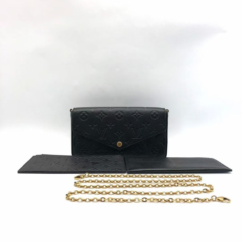 Louis Vuitton Multi Pochette Black Leather Chain Wallet