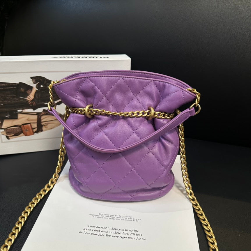 Chanel 22p Purple Enamel Buckle Bucket Bag 23cm