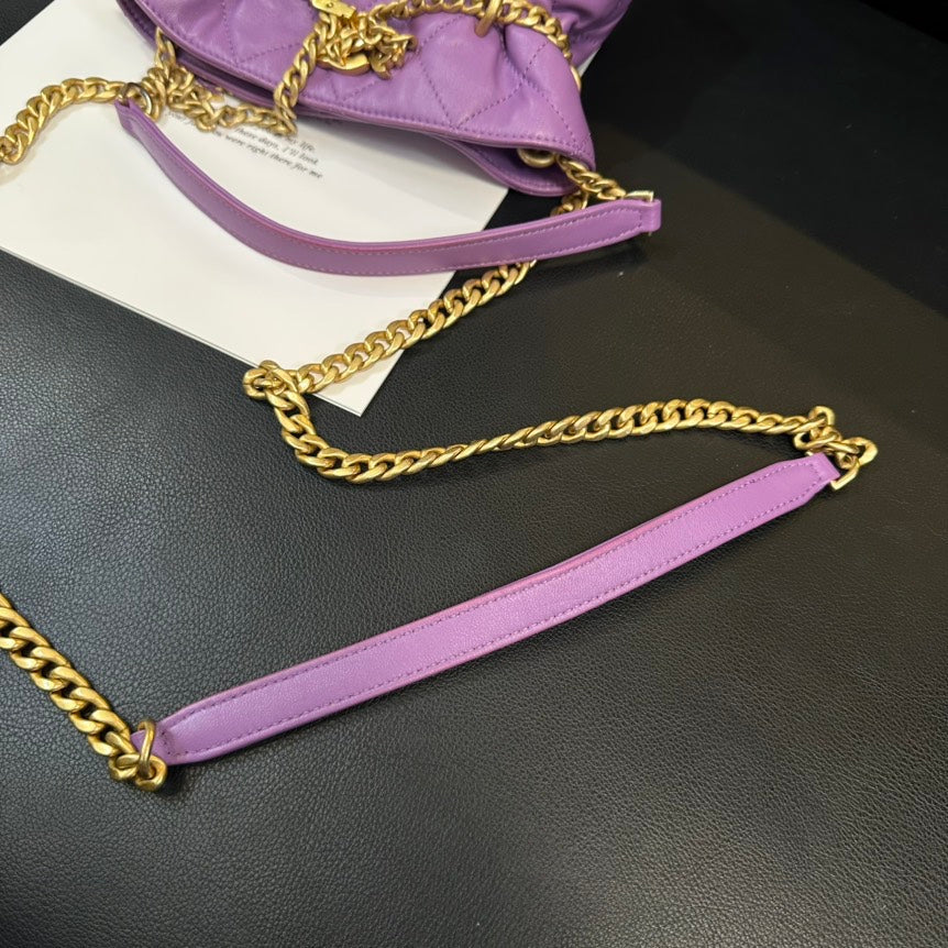 Chanel 22p Purple Enamel Buckle Bucket Bag 23cm