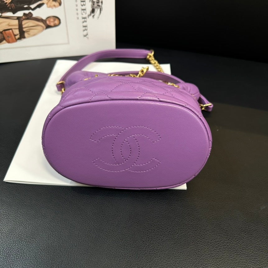 Chanel 22p Purple Enamel Buckle Bucket Bag 23cm