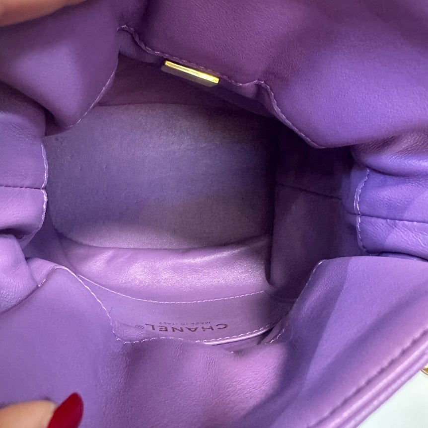Chanel 22p Purple Enamel Buckle Bucket Bag 23cm