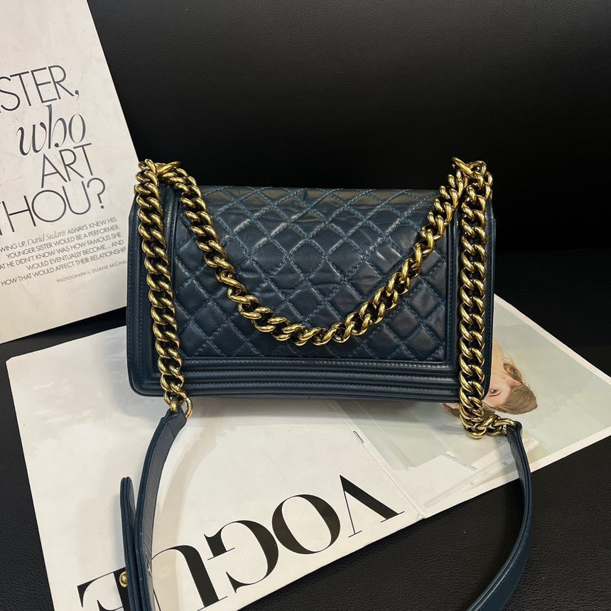 Chanel Blue Gold Medium Leboy Bag 25cm