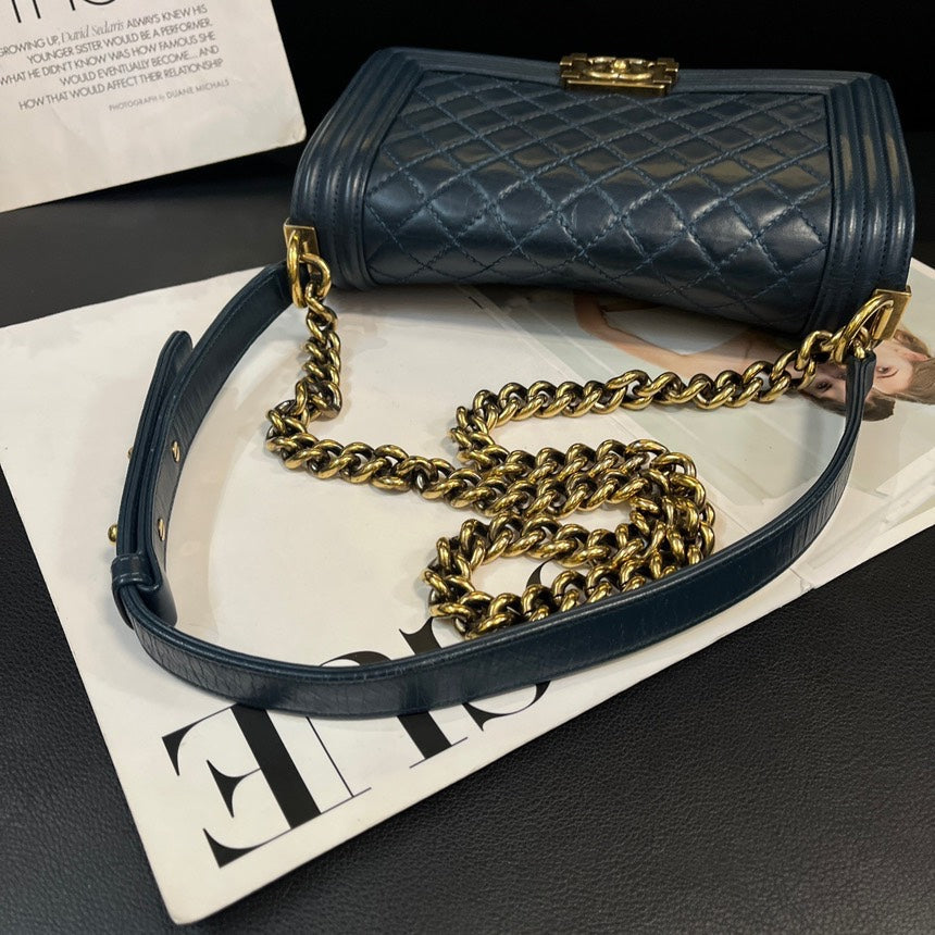 Chanel Blue Gold Medium Leboy Bag 25cm