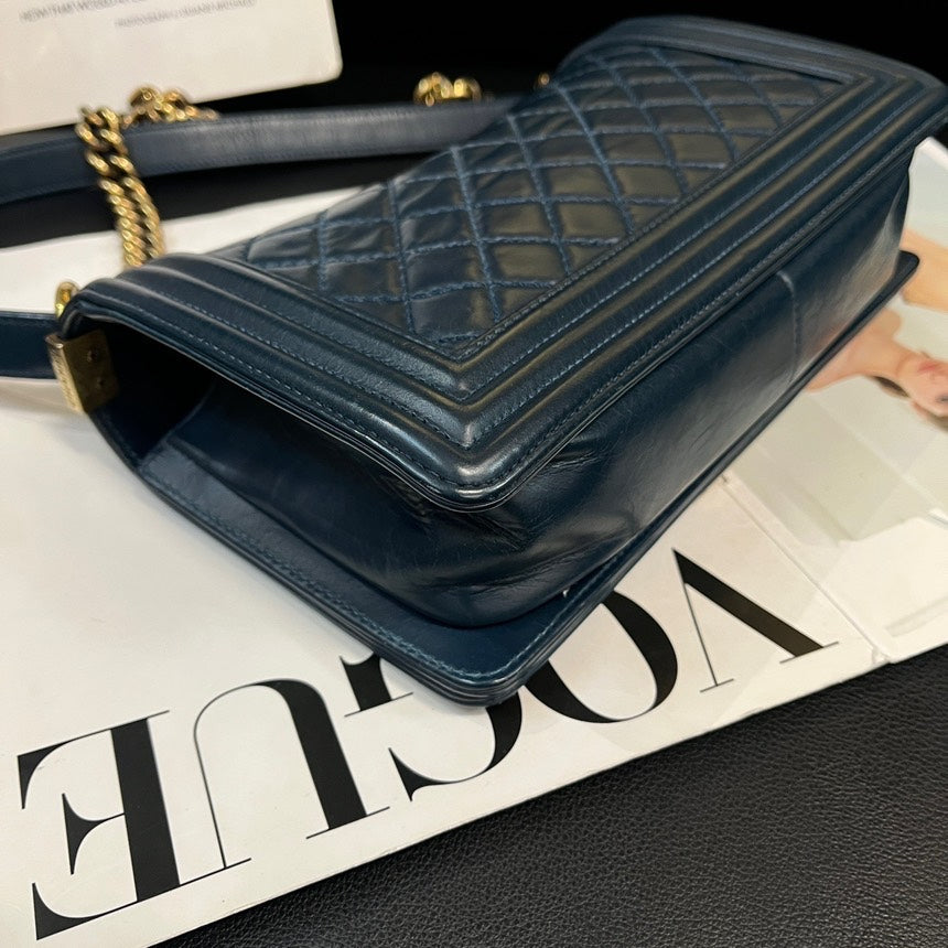 Chanel Blue Gold Medium Leboy Bag 25cm