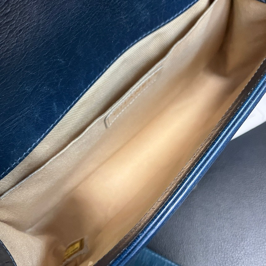 Chanel Blue Gold Medium Leboy Bag 25cm
