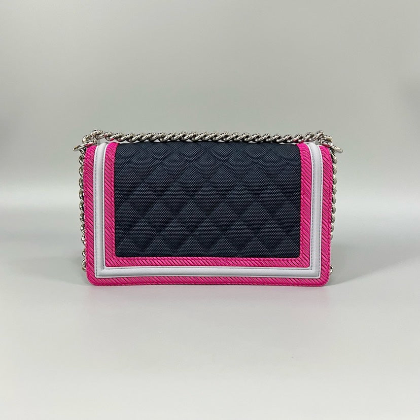 Chanel Leboy Medium Navy Pink Leather Bag 24x7x14.5cm