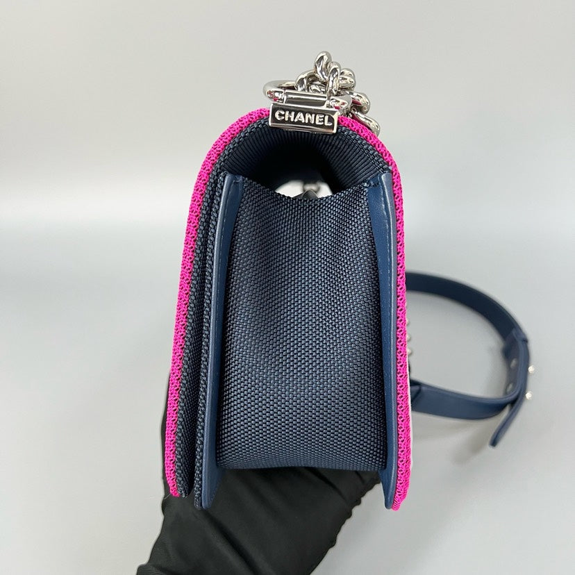 Chanel Leboy Medium Navy Pink Leather Bag 24x7x14.5cm