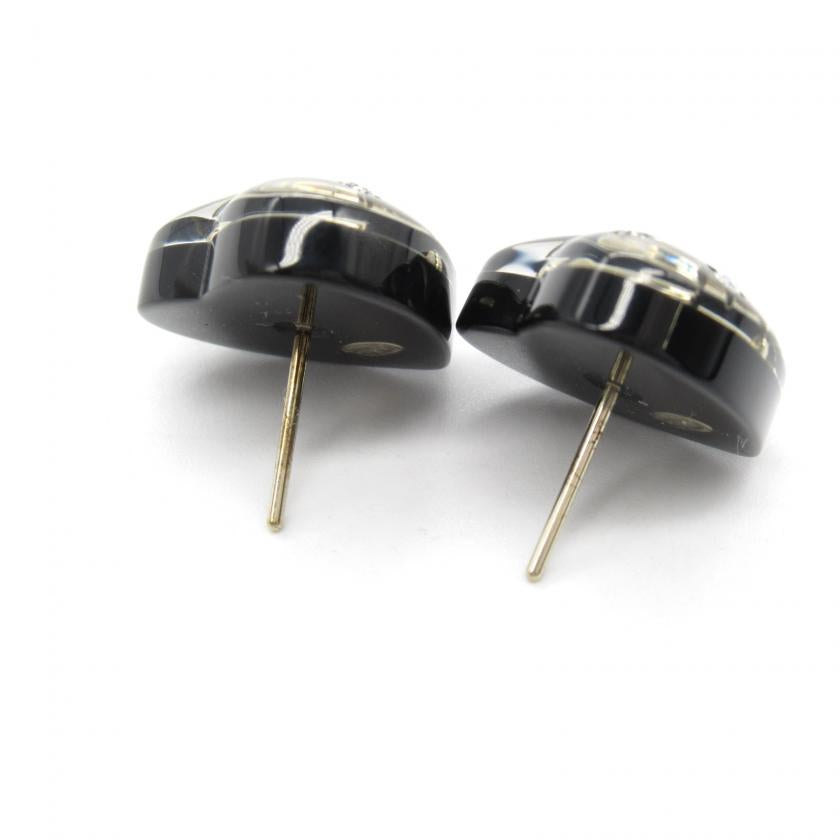 Chanel Heart Earrings Black Champagne Gold Plating